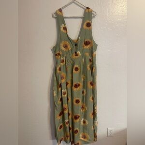 Express vtg 90s Olive Green Sunflower Maxi Dress
